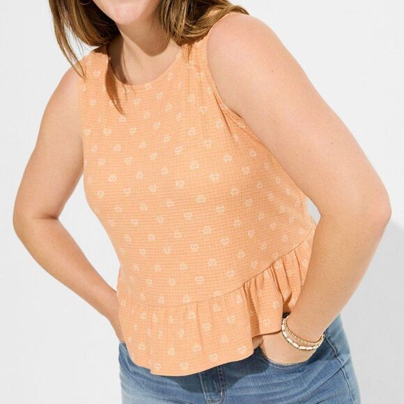 Torrid -224 Peach Bloom Boat Neck Texture Knit High Neck Ruffle Crop Top‎ Size 2 - Picture 1 of 9
